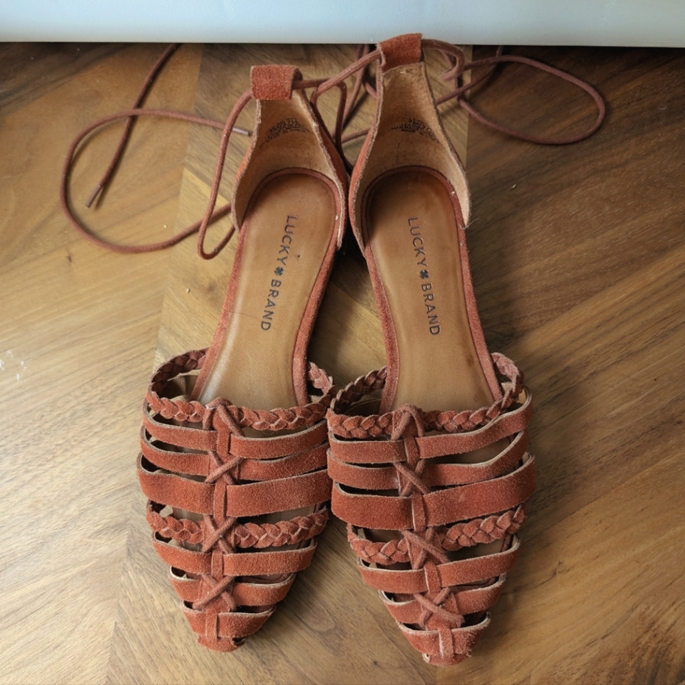 Lucky Brand Lace-up Brown Suede Sandals